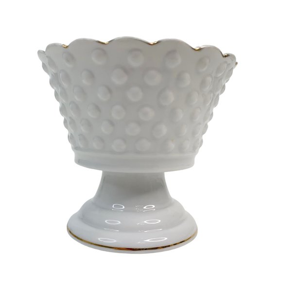 Vintage Lefton Candy Dish Compote Pedestal Rose Hobnail Scalloped Porcelain - Picture 7 of 10